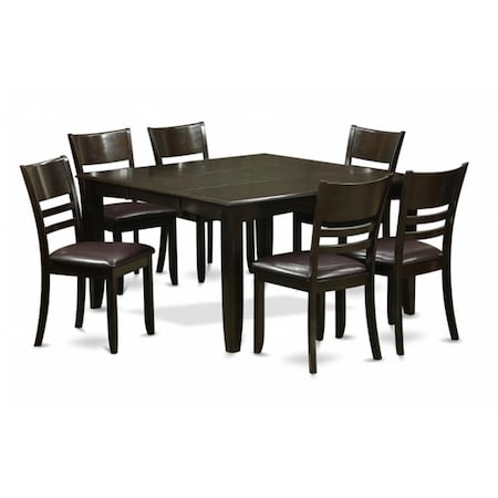 East West Furniture 7 Piece Dining Set-Dinette Table With Leaf and 6 Kitchen Chairs PFLY7-CAP-LC